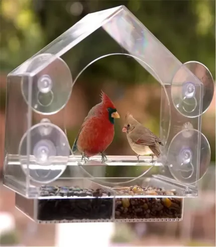 Acrylic clear seed feeder with suction cup mount for windows